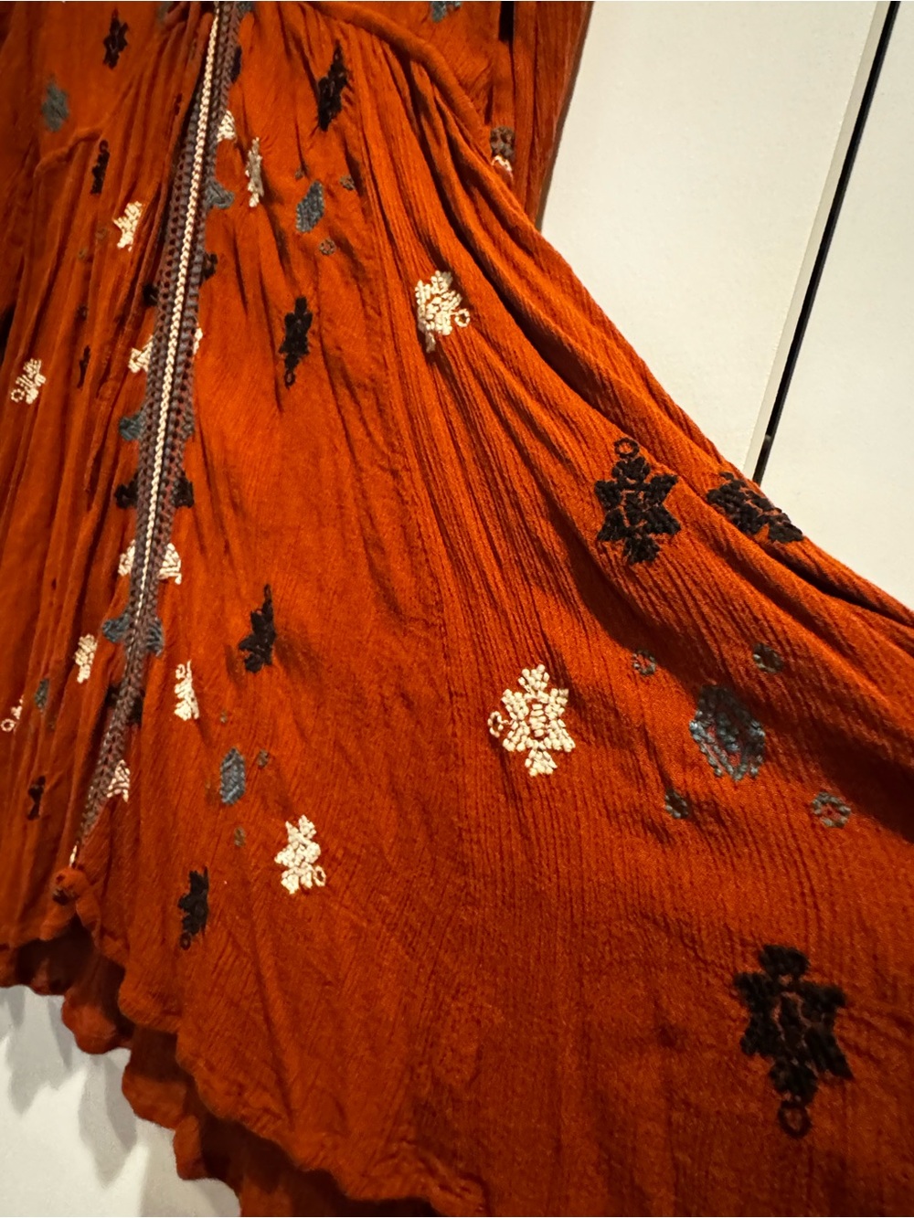 Free People Rust Embroidered Boho Mini Dress Size Small - Picture 6 of 13